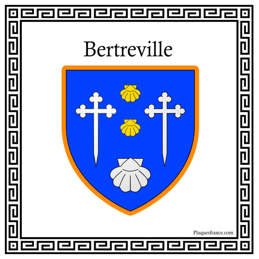 Plaque métal décorative carrée blanche30 cm X 30 cm blason Bertreville, Seine Maritime (76)