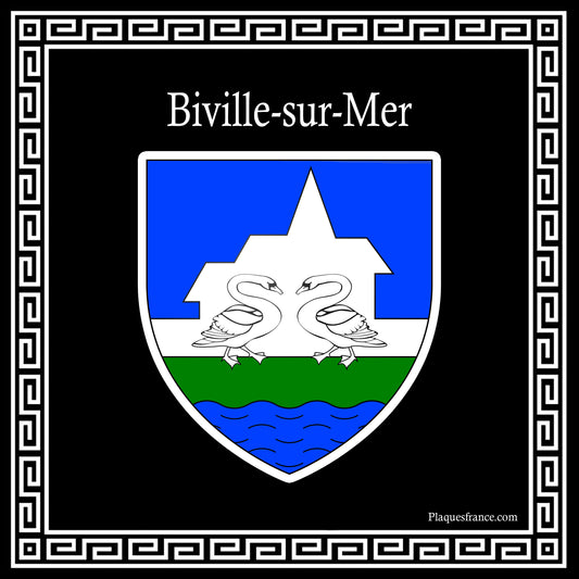 Plaque métal décorative carrée noire blason Biville-sur-Mer, Seine Maritime (76)