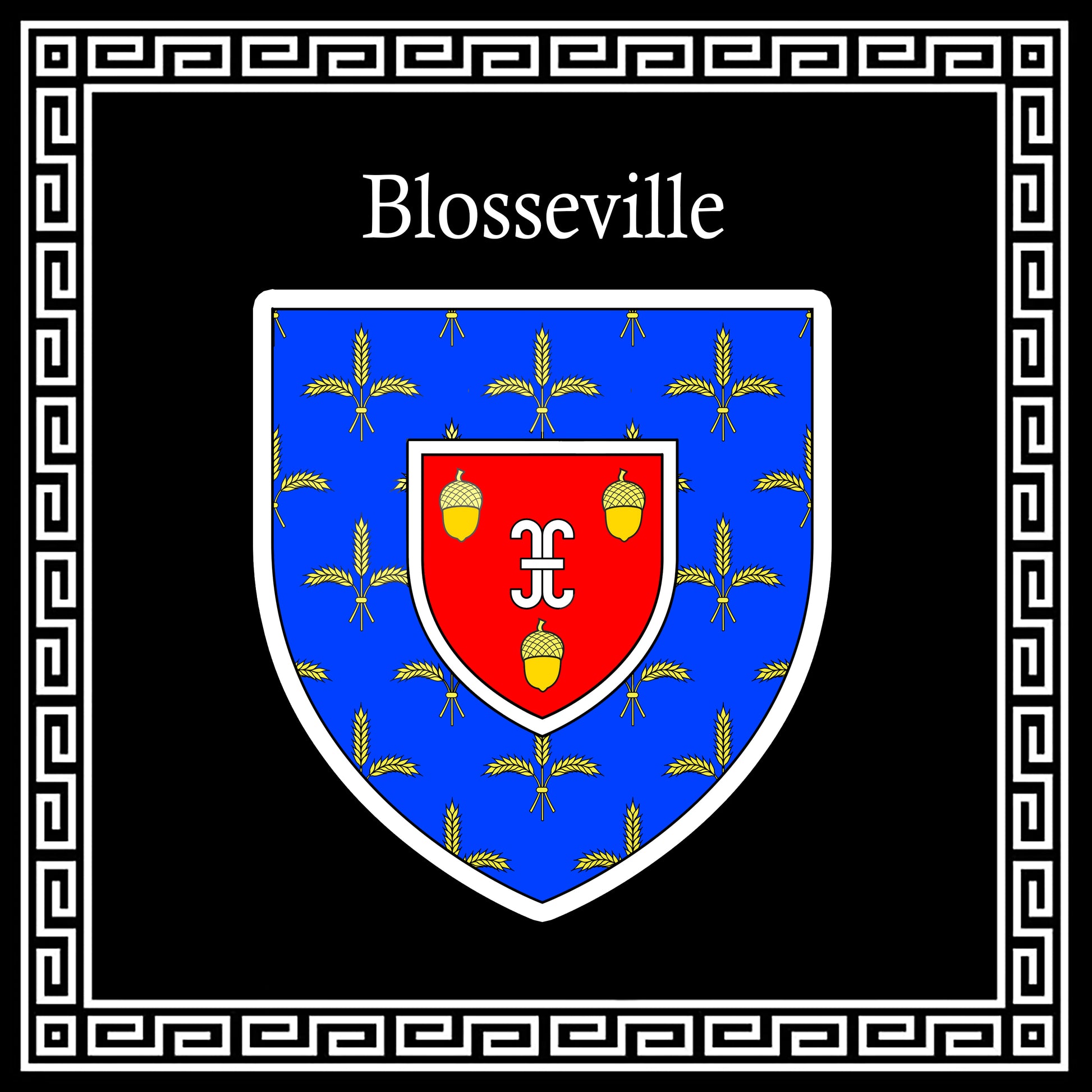 Plaque métal décorative carrée noire 30 cm X 30 cm blason Blosseville, Seine Maritime (76)
