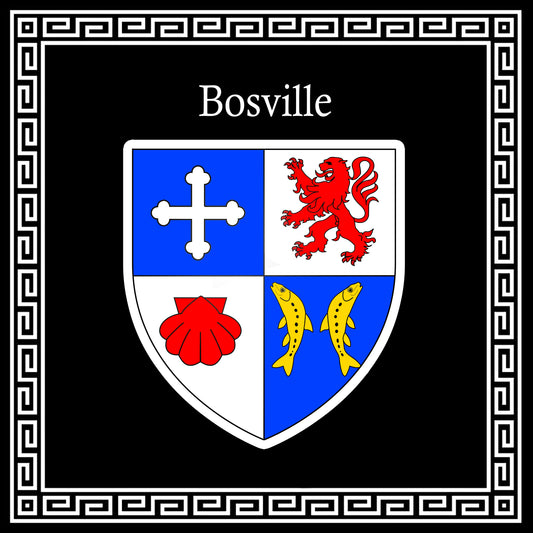 Plaque métal décorative carrée noire 30 cm X 30 cm blason Bosville, Seine Maritime (76)