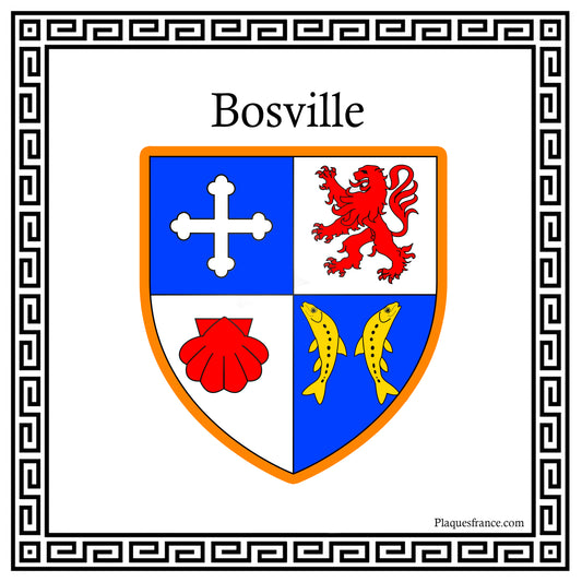 Plaque métal décorative carrée blanche 30 cm X 30 cm blason Bosville, Seine Maritime (76)