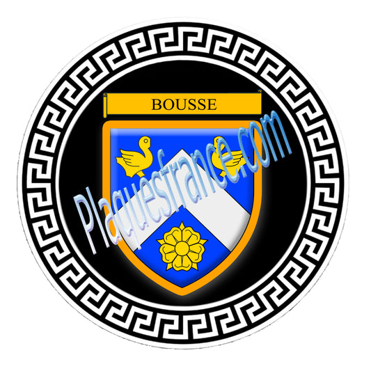 Plaque métal décorative fond noir ronde Ø 30 cm blason Bousse, canton Sarralbe Moselle 57