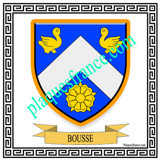 Plaque métal décorative fond blanc carrée 30 x 30 cm blason Bousse, canton Sarralbe Moselle 57