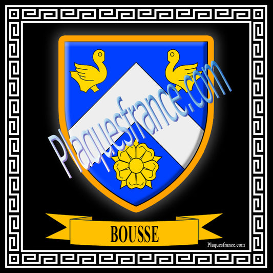 Plaque métal décorative fond noir carrée 30 x 30 cm blason Bousse, canton Sarralbe Moselle 57