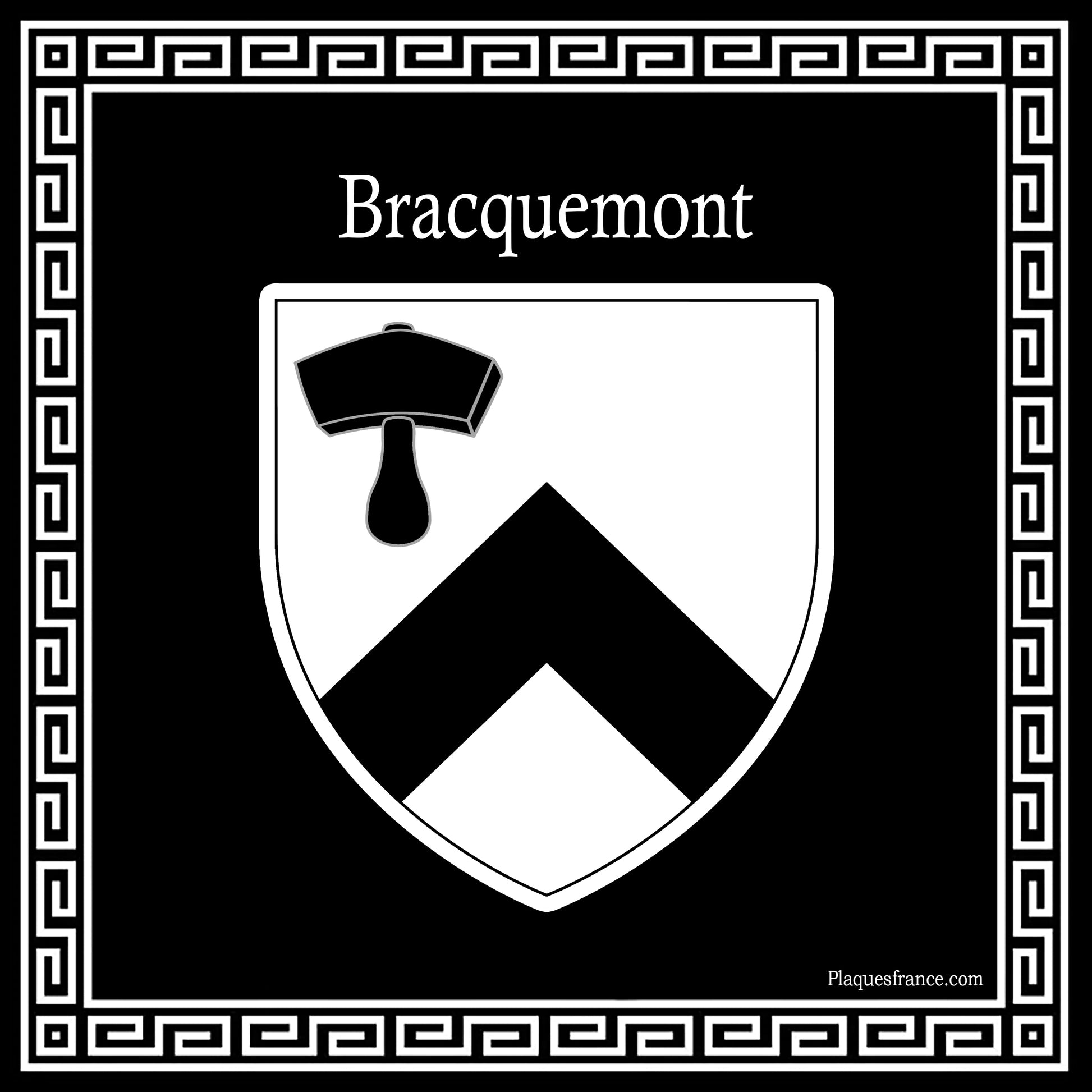 Plaque métal décorative carrée noire blason Bracquemont, Seine Maritime (76)