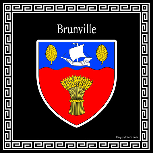 Plaque métal décorative carrée noire blason Brunville, Seine Maritime (76)
