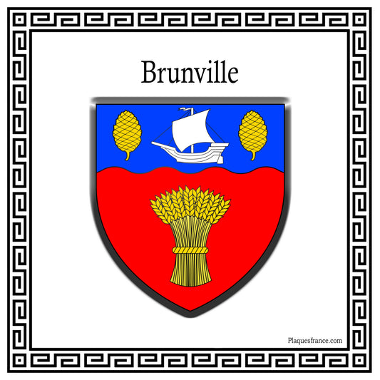 Plaque métal décorative carrée blanche blason Brunville, Seine Maritime (76)