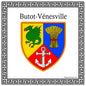 Plaque métal décorative carrée blanche 30 cm  X 30 cm blason Butot-Vénesville, Seine Maritime (76)