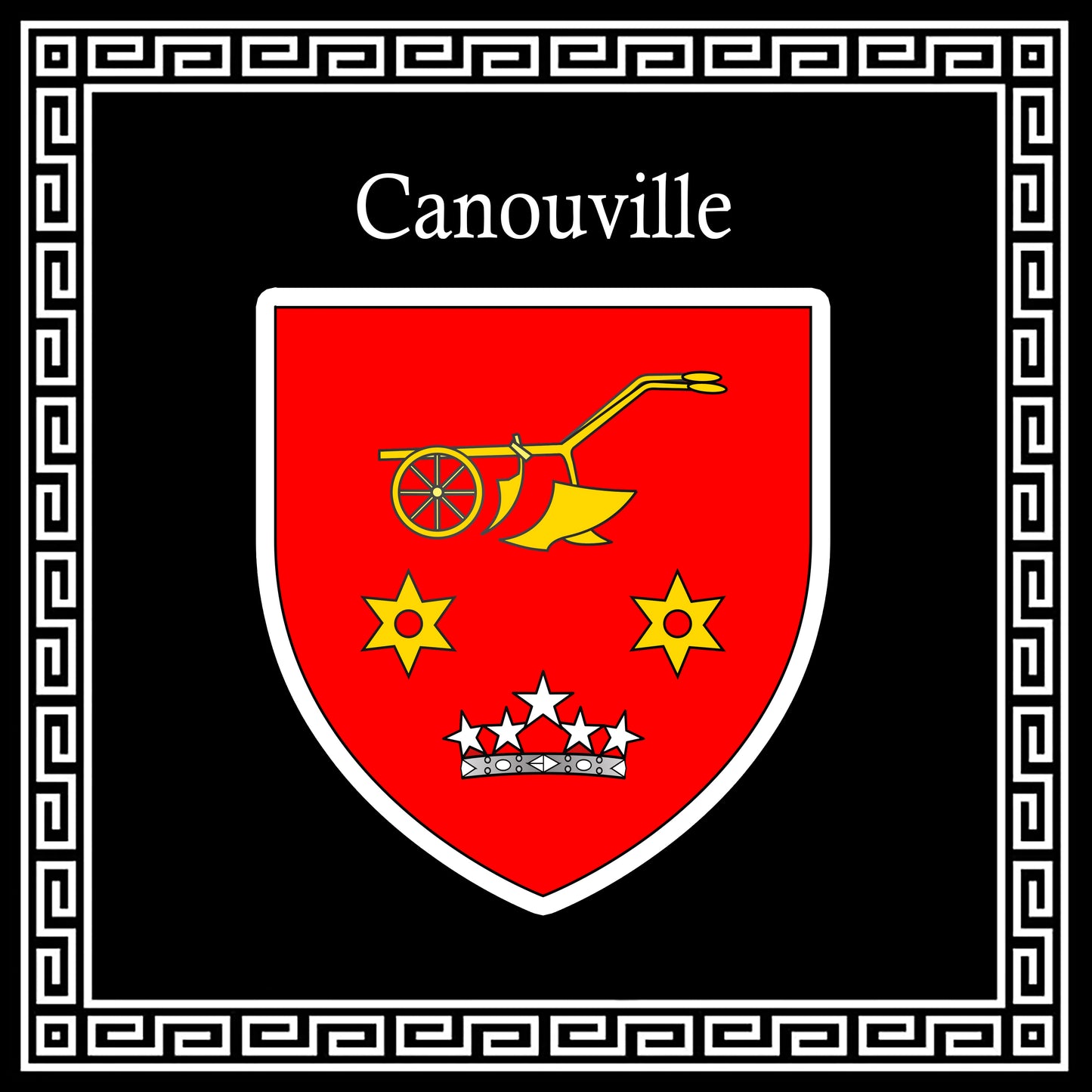 Plaque métal décorative carrée noire 30 X30 blason Canouville, Seine Maritime (76)