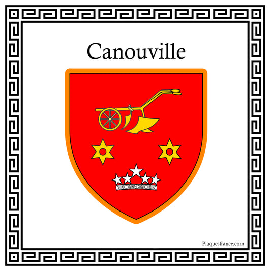 Plaque métal décorative carrée blanche 30 X30 blason Canouville, Seine Maritime (76)
