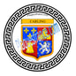 Plaque métal décorative fond blanc ronde Ø 30 cm blason Carling, canton Sarralbe Moselle 57