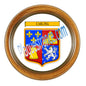 Plaque métal décorative façon cadre bois ronde Ø 30 cm blason Carling, canton Sarralbe Moselle 57