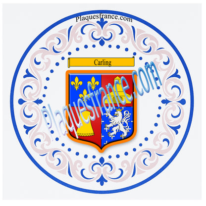 Plaque métal décorative aile lys ronde Ø 30 cm blason Carling, canton Sarralbe Moselle 57