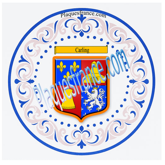 Plaque métal décorative aile lys ronde Ø 30 cm blason Carling, canton Sarralbe Moselle 57