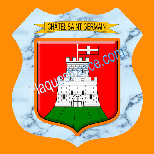 Plaque métal décorative écusson fond plaques métal  Ø 30cm  blason Châtel-Saint-Germain, canton Les Coteaux de Moselle 57