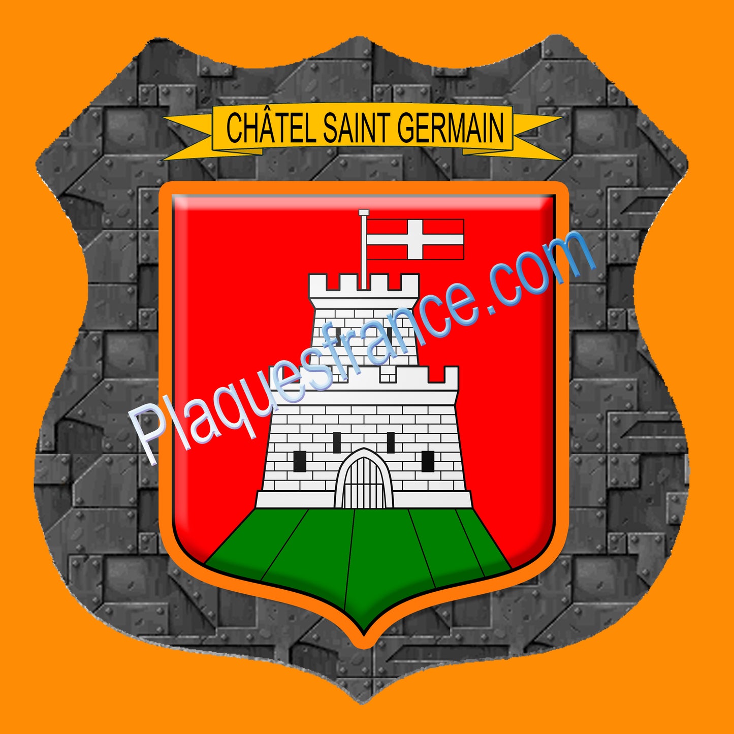 Plaque métal décorative écusson fond plaques métal  Ø 30cm  blason Châtel-Saint-Germain, canton Les Coteaux de Moselle 57