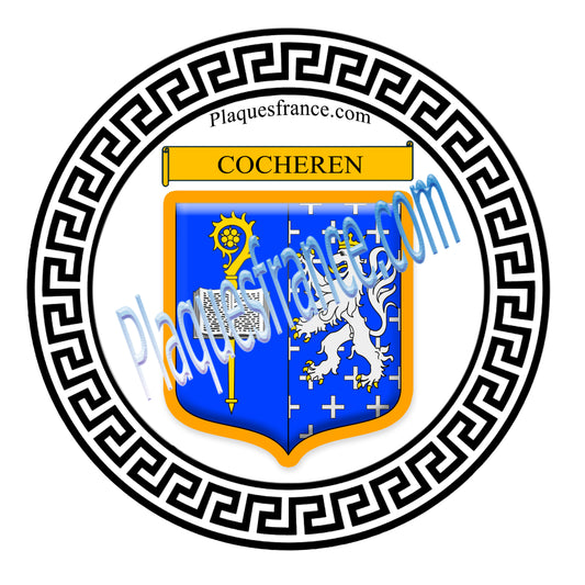 Plaque métal décorative fond blanc ronde Ø 30 cm blason Cocheren, canton Forbach Moselle 57