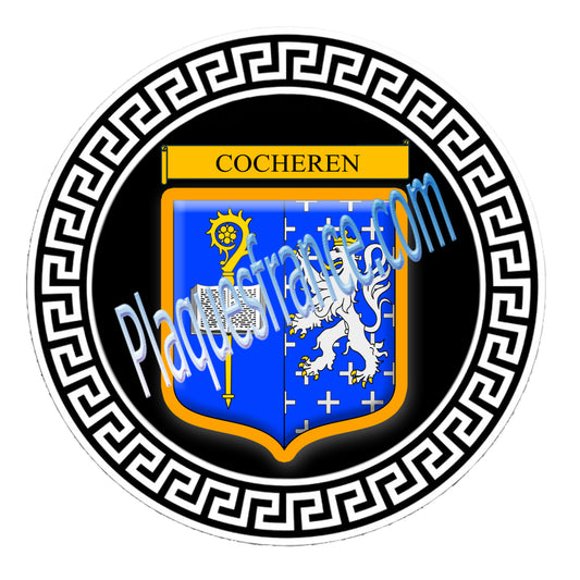 Plaque métal décorative fond noir ronde Ø 30 cm blason Cocheren, canton Forbach Moselle 57