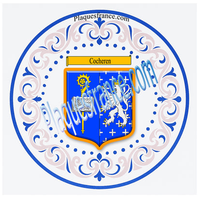 Plaque métal décorative aile lys ronde Ø 30 cm blason Cocheren, canton Forbach Moselle 57