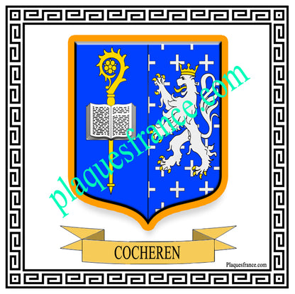 Plaque métal décorative fond blanc carrée 30 x 30 cm blason Cocheren, canton Forbach Moselle 57