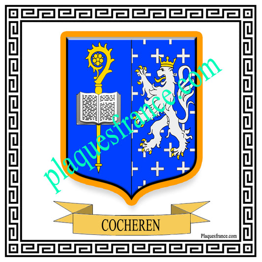 Plaque métal décorative fond blanc carrée 30 x 30 cm blason Cocheren, canton Forbach Moselle 57