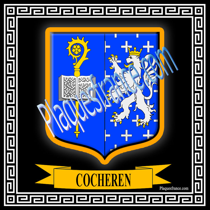 Plaque métal décorative fond noir carrée 30 x 30 cm blason Cocheren, canton Forbach Moselle 57
