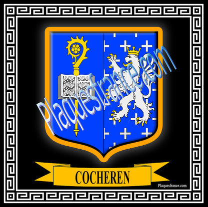 Plaque métal décorative fond noir carrée 30 x 30 cm blason Cocheren, canton Forbach Moselle 57