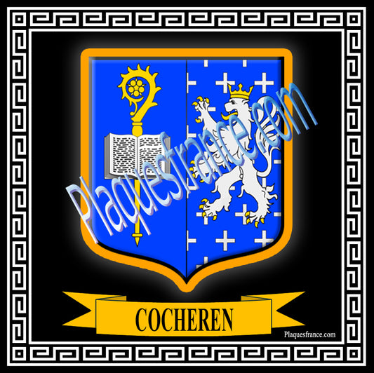 Plaque métal décorative fond noir carrée 30 x 30 cm blason Cocheren, canton Forbach Moselle 57