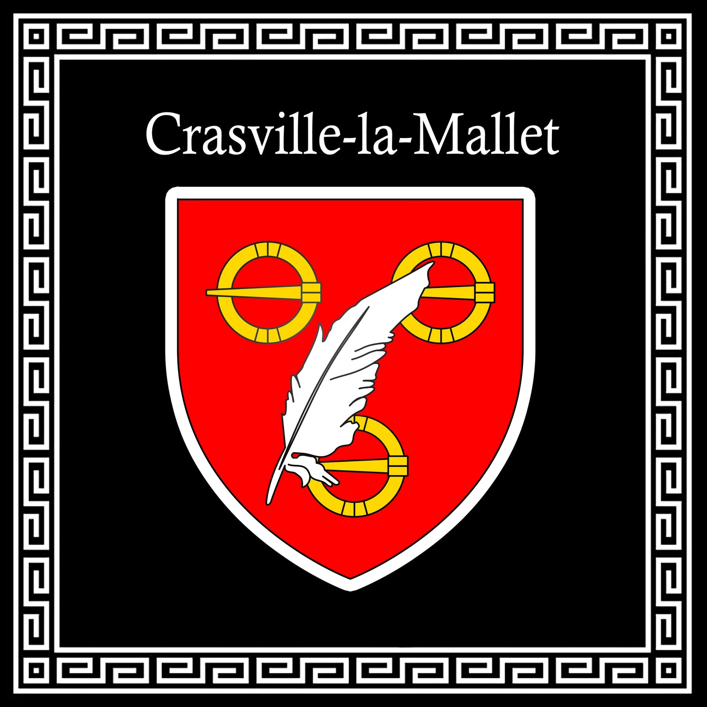 Plaque métal décorative carrée noire 30X30 cm blason Crasville-la-Mallet, Seine Maritime (76)