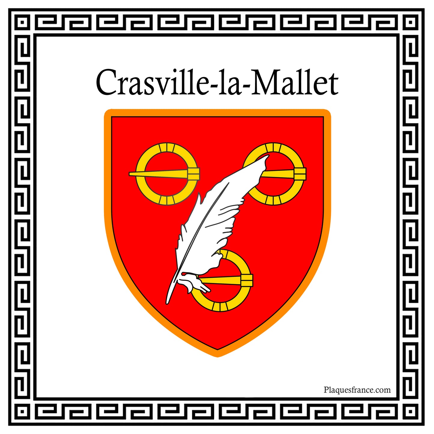 Plaque métal décorative carrée blanche 30X30 cm blason Crasville-la-Mallet, Seine Maritime (76)