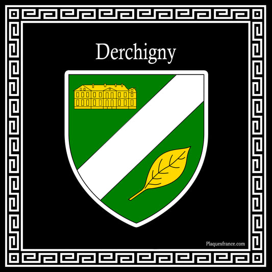 Plaque métal décorative carrée noire blason Derchigny, Seine Maritime (76)