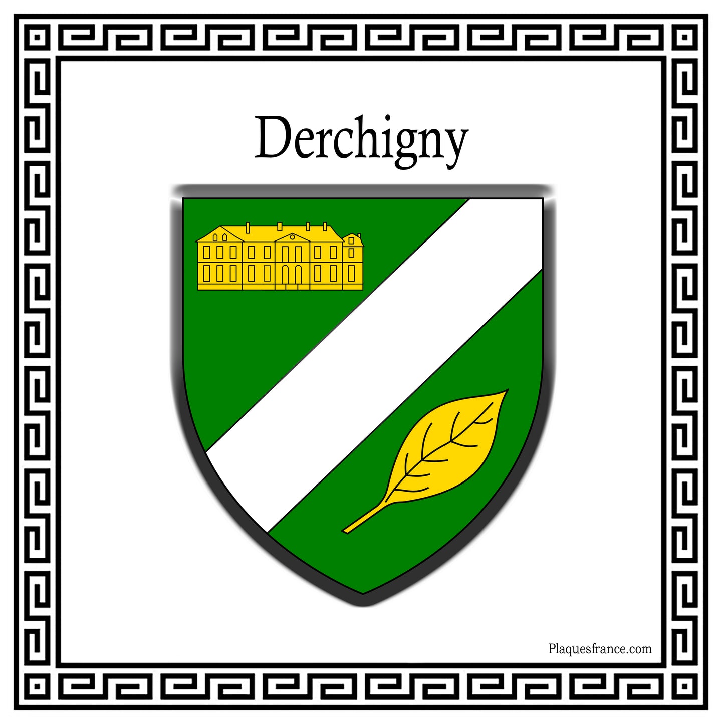 Plaque métal décorative carrée blanche blason Derchigny, Seine Maritime (76)