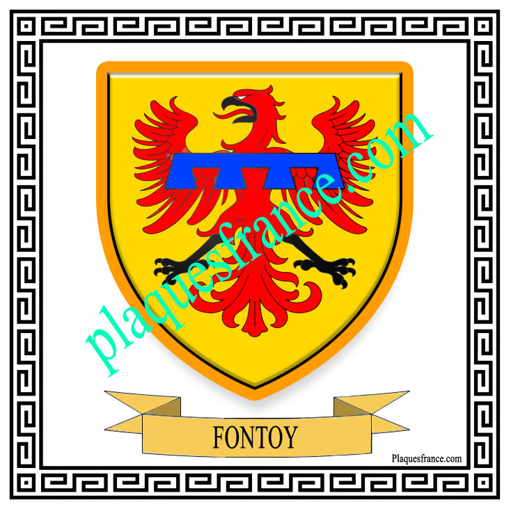Plaque métal décorative fond blanc careée 30 x 30 cm blason Fontoy, canton Algrange Moselle 57