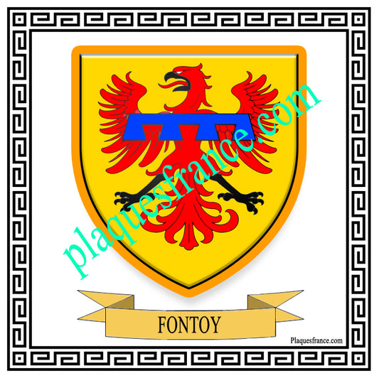 Plaque métal décorative fond blanc careée 30 x 30 cm blason Fontoy, canton Algrange Moselle 57