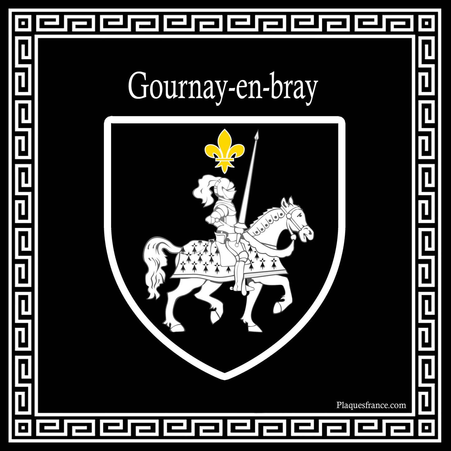 Plaque métal décorative carrée noire 30X30 cm blason Gournay en Bray, Seine Maritime (76)
