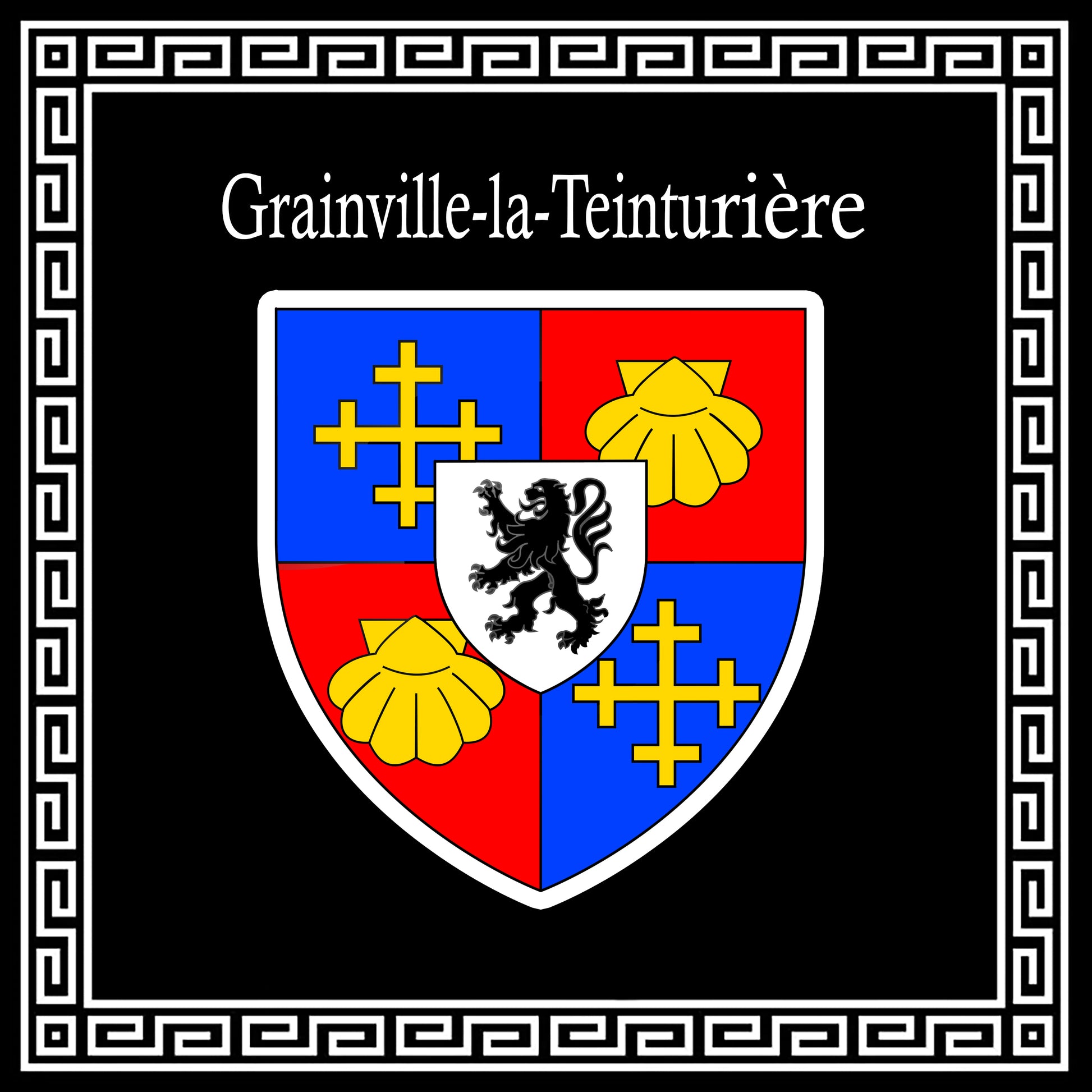 Plaque métal décorative carrée noire 30X30 cm  blason Grainville-la-Teinturière, Seine Maritime (76)
