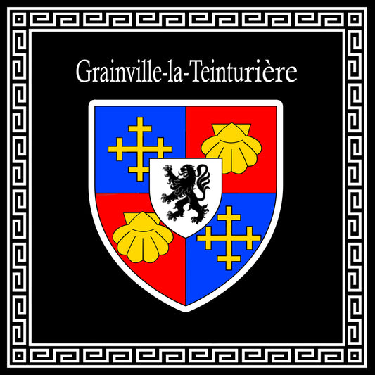 Plaque métal décorative carrée noire 30X30 cm  blason Grainville-la-Teinturière, Seine Maritime (76)