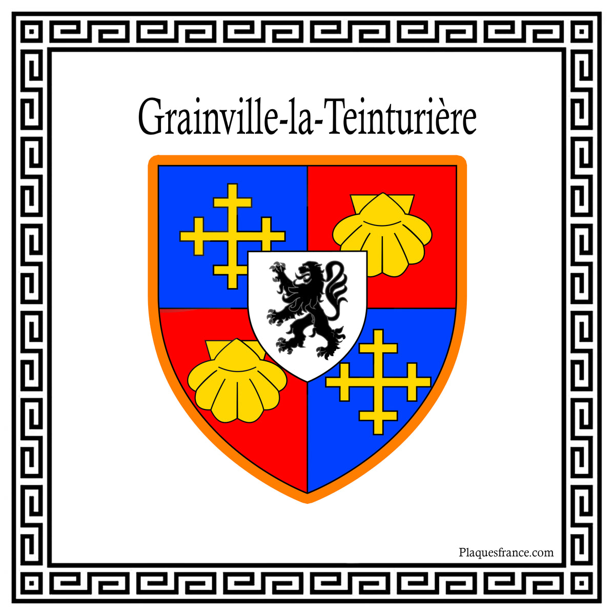 Plaque métal décorative carrée blanche 30X30 cm  blason Grainville-la-Teinturière, Seine Maritime (76)