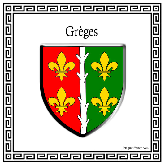 Plaque métal décorative carrée blanche 30 cm x 30 cm blason Grèges, Seine Maritime (76)