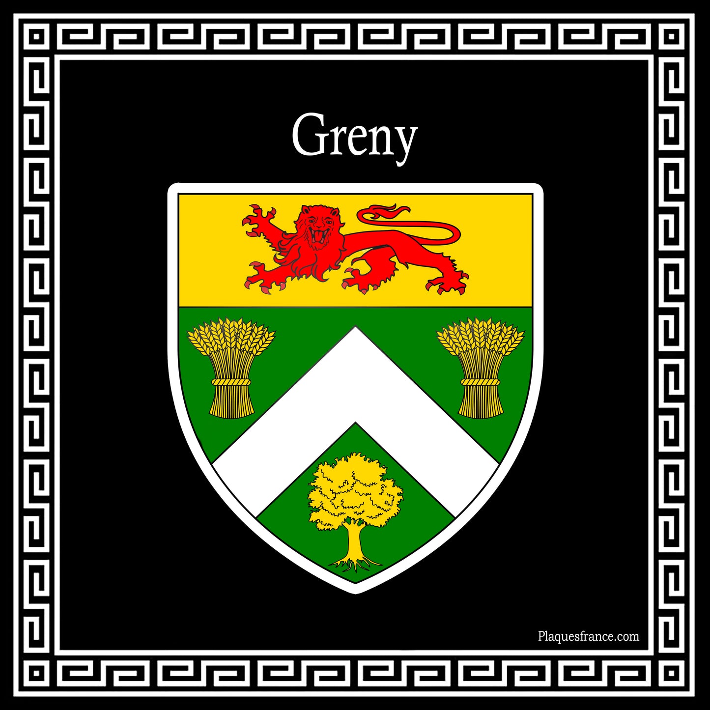 Plaque métal décorative carrée noire blason Greny, Seine Maritime (76)