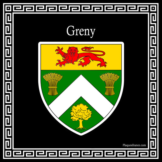 Plaque métal décorative carrée noire blason Greny, Seine Maritime (76)