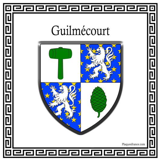 Plaque métal décorative carrée blanche blason Guilmécourt, Seine Maritime (76)