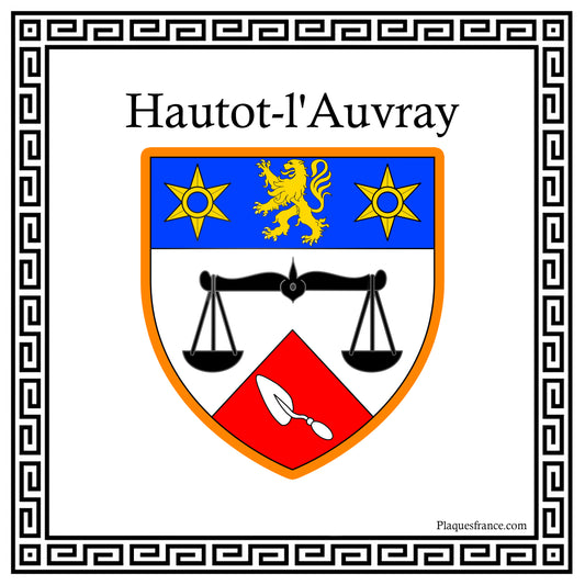 Plaque métal décorative carrée blanche 30 X 30 cm blason Hautot-l'Auvray, Seine Maritime (76)