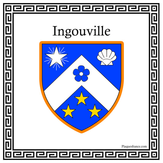 Plaque métal décorative carrée blanche  30 X 30 cm blason Ingouville, Seine Maritime (76)