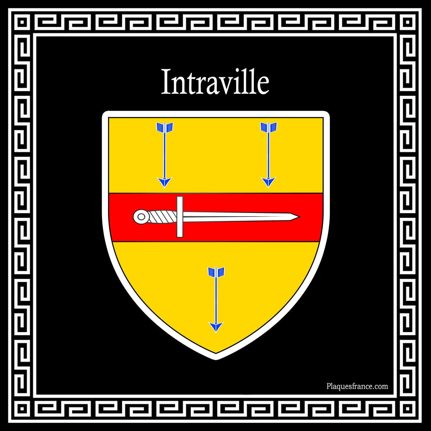 Plaque métal décorative  carrée noire blason Intraville, Seine Maritime (76)