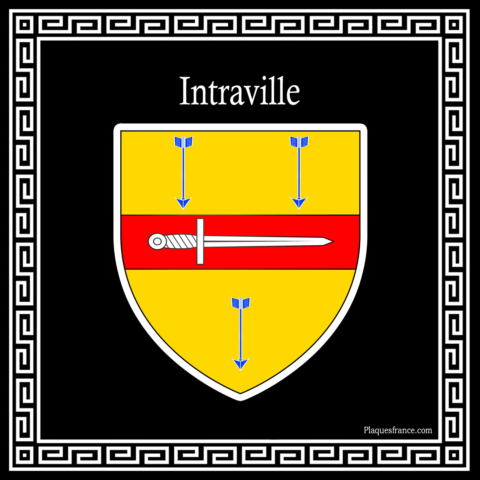 Plaque métal décorative  carrée noire blason Intraville, Seine Maritime (76)