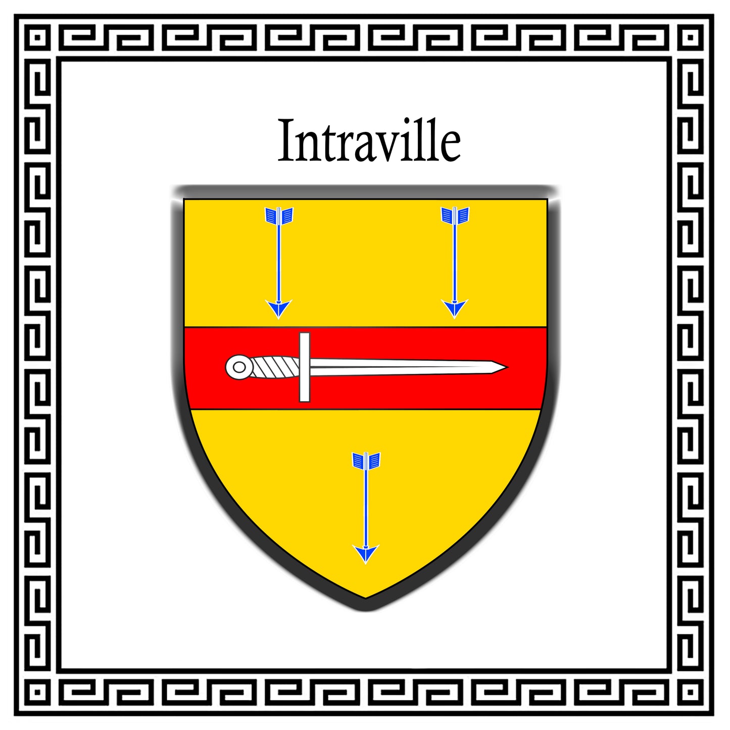Plaque métal décorative  carrée blanche blason Intraville, Seine Maritime (76)