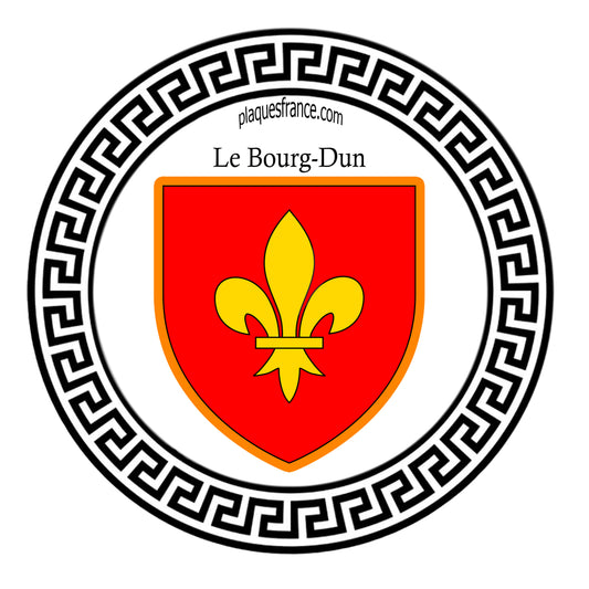 Plaque métal décorative ronde blanche Ø 30 cm blason Le Bourg-Dun, Seine Maritime (76)