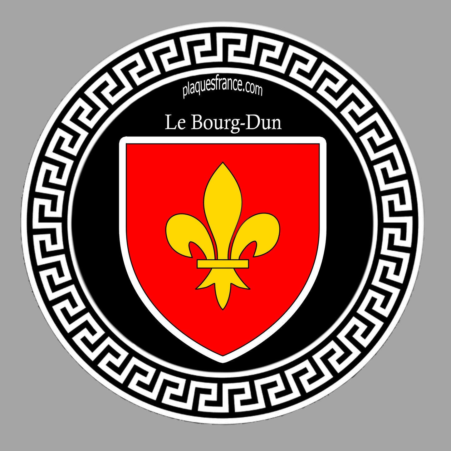 Plaque métal décorative ronde noire Ø 30 cm blason Le Bourg-Dun, Seine Maritime (76)