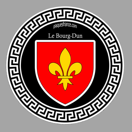 Plaque métal décorative ronde noire Ø 30 cm blason Le Bourg-Dun, Seine Maritime (76)